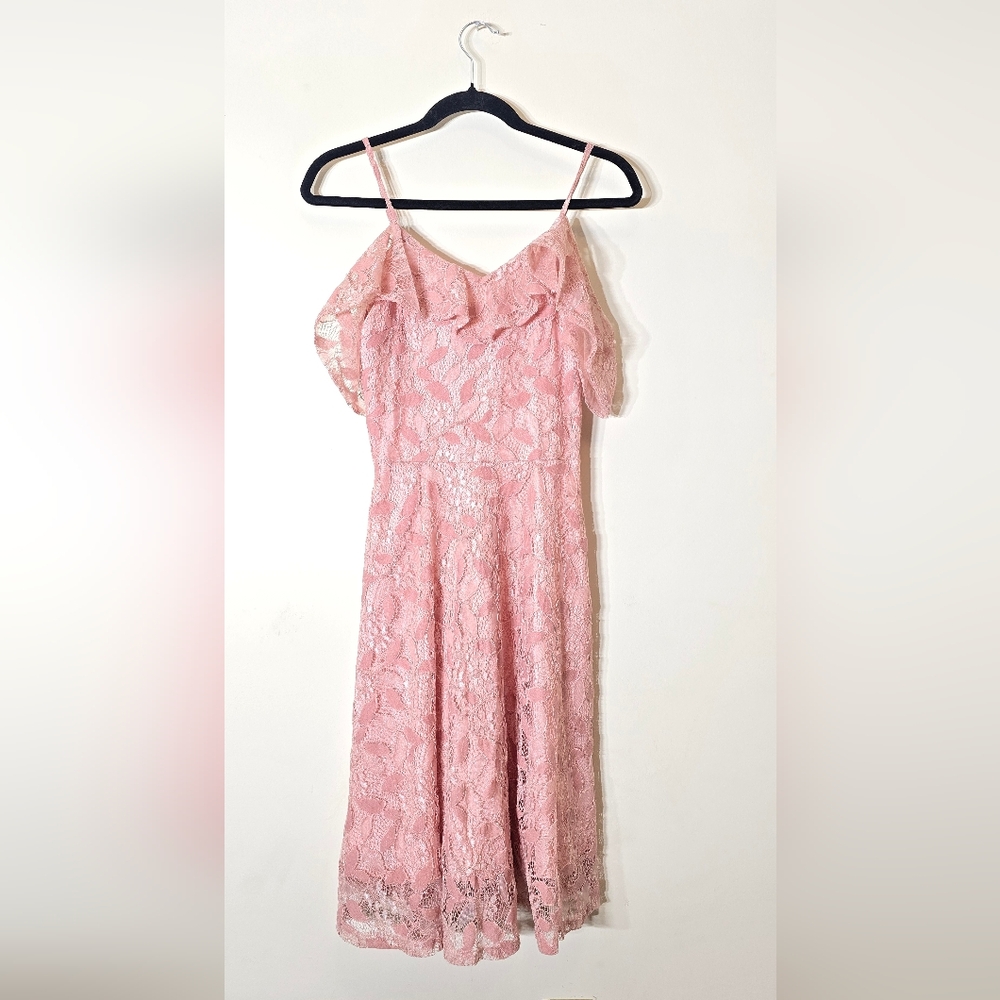 Women's Blush Pink Satin Dress Lacy